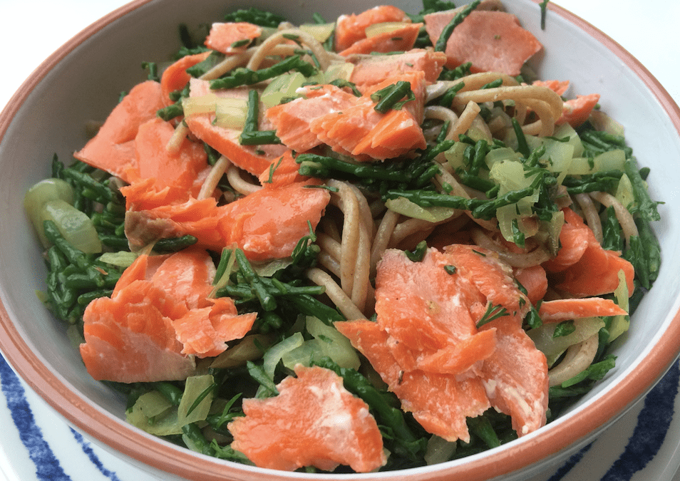 Pasta met wilde zalm en zeekraal